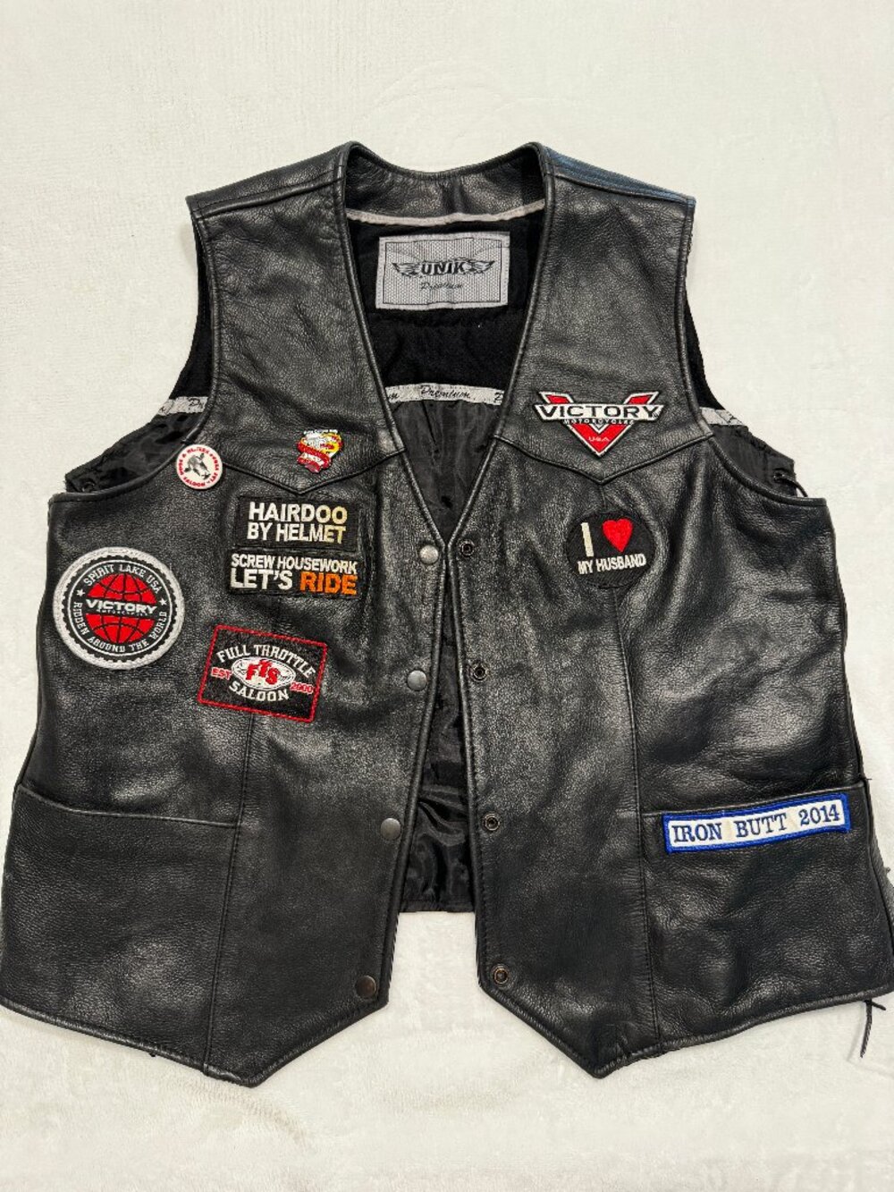 UNIK Women's Black Leather Victory Motorcycle Vest 4 Pocket Side Laces